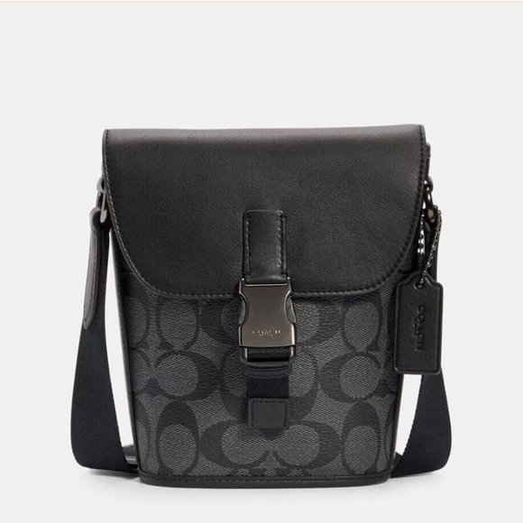 NWT Coach Track Small Flap Crossbody In Signature Canvas / C3134 / CHARCOAL - Picture 1 of 15